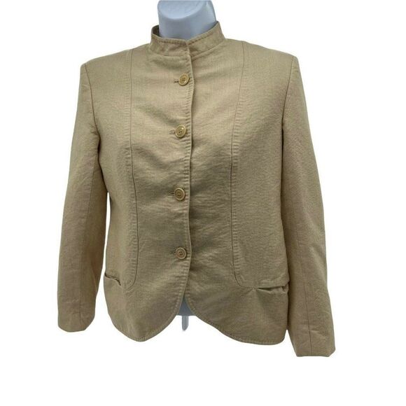 Luciano Barbera Wool Silk Cotton short button up jacket Tan/beige 42 ITALY - Picture 1 of 5